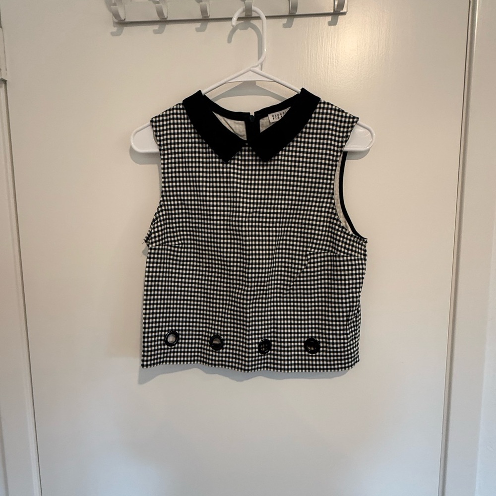 Claude Pierlot Paris Black and White checked cropped Sleeveless Blouse